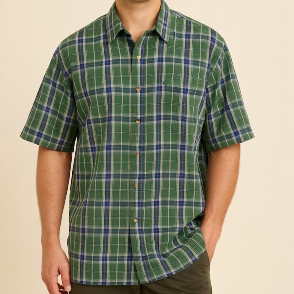 Timberland Weathergear Cotton Plaid Button Down Casual Blue Shirt Men's Size L